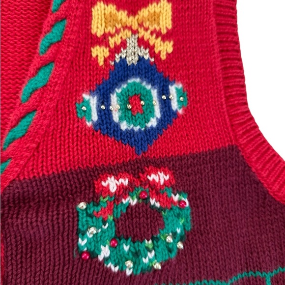 Jennifer Moore Festive Ugly Christmas Sweater Vest Women's L Red Hand Knitted - Picture 10 of 17